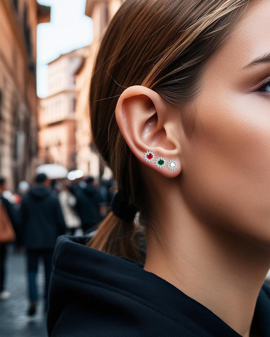 CZ round stone in a halo setting stud earrings.