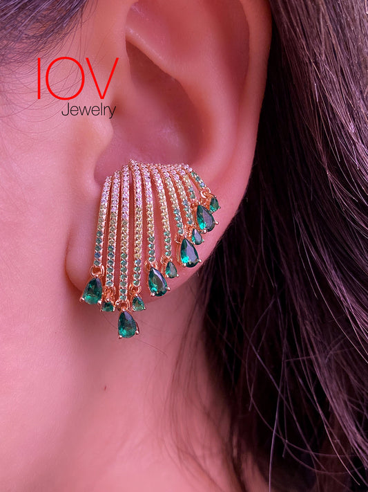 luxury emerald earrings plated with rosegold.