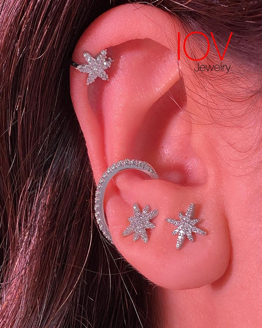 single star earrings stud with earcuff.