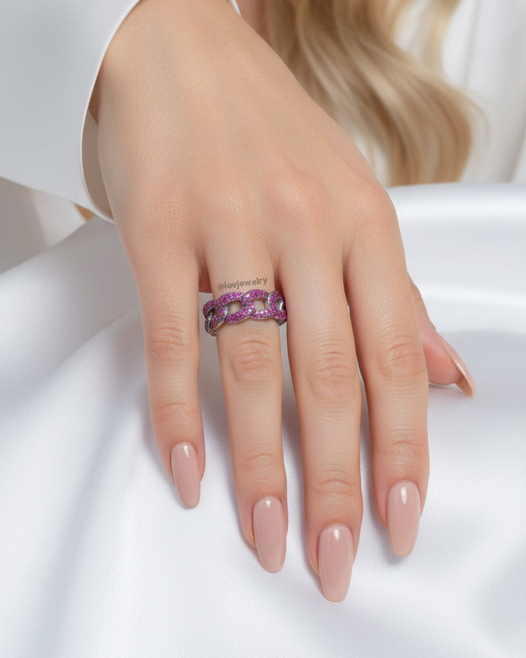all round curb chain style rings with colorful CZ.