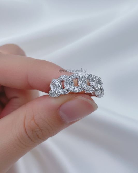 CZ half curb chain style ring.