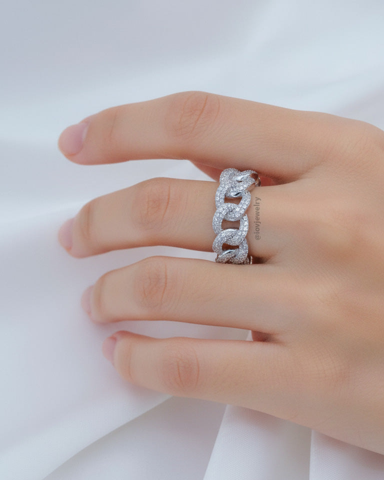 CZ half curb chain style ring.