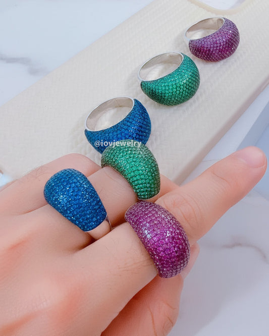 dome shape colorful CZ rings.