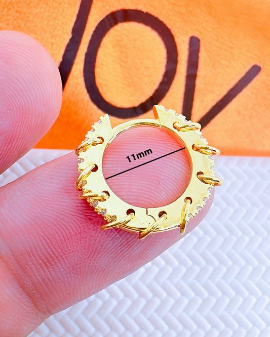 11mm huggie hoop earring with dangling small plain hoops.