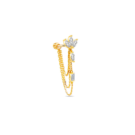 lotus marquise shape cluster with triple dangling chains flatback earring.
