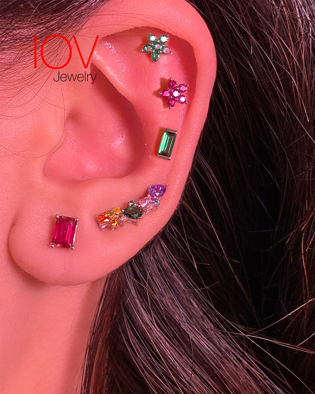 multicolored earrings.