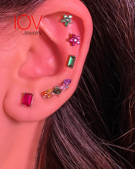 multicolored earrings.