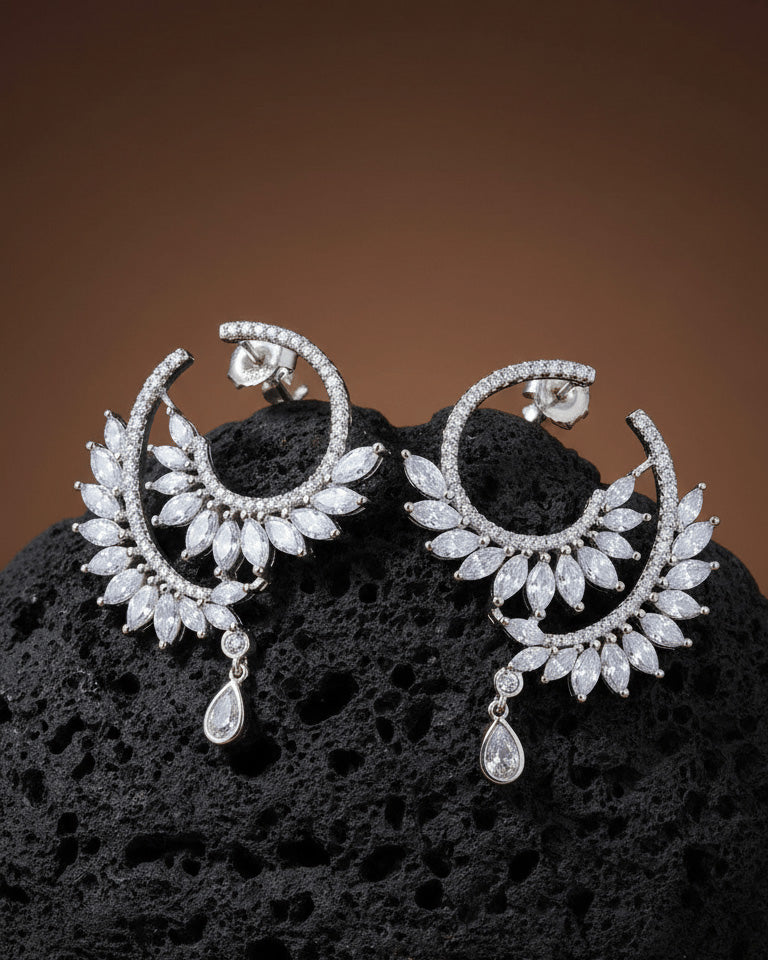 Luxury diamond style earrings of round and marquise CZ.