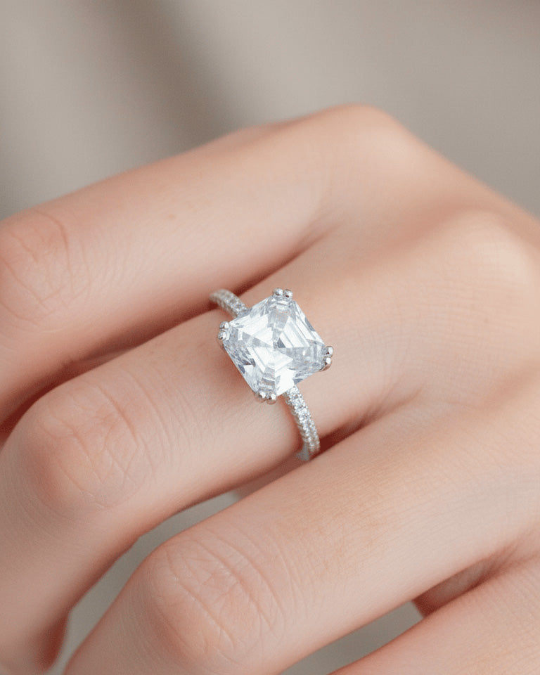 Asscher cut solitaire ring.