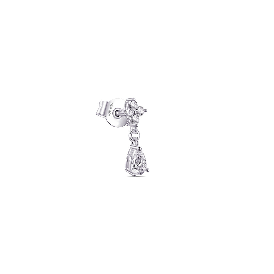 four round stones with dangling pear shape stud earring.
