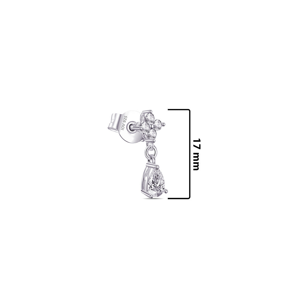 four round stones with dangling pear shape stud earring.