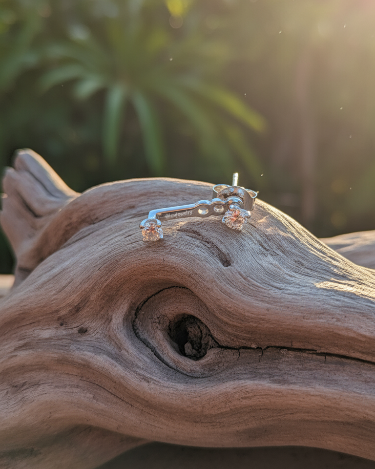 minimal back to front two round CZ earring.