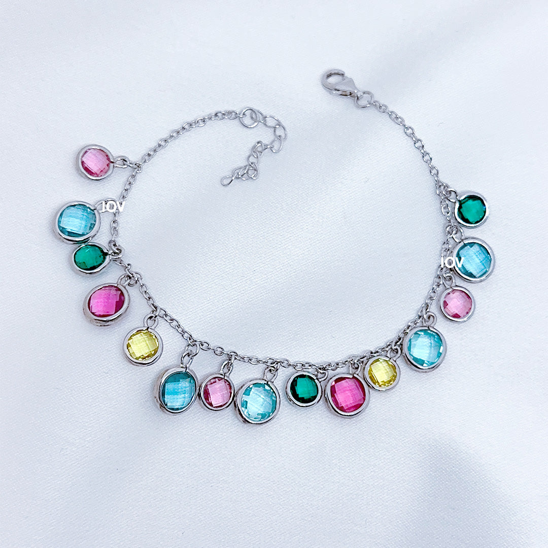 dangling multicolored stones bracelet.