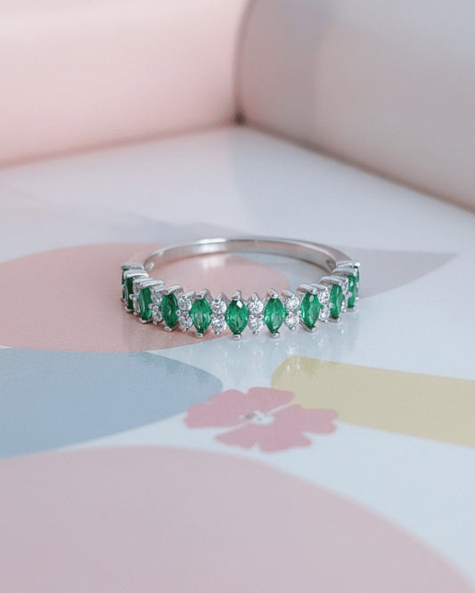 half band of emerald color marquise and round CZ.