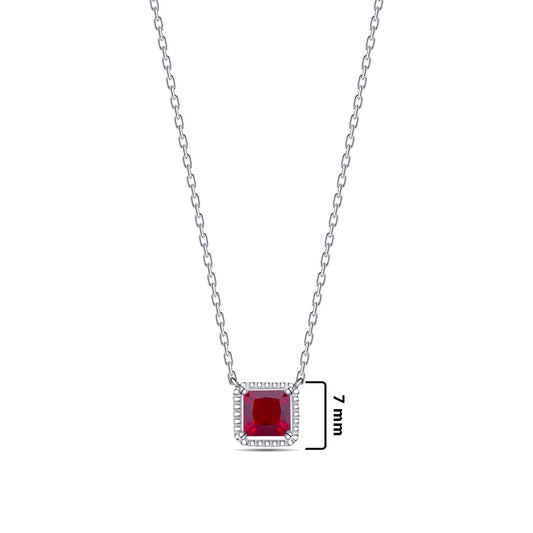 square ruby color stone necklace.