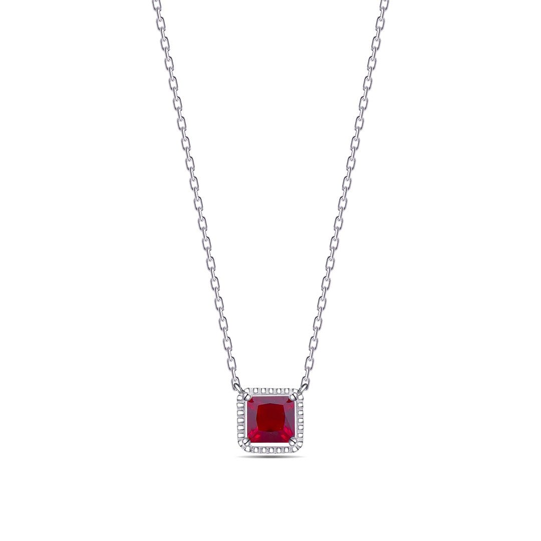 square ruby color stone necklace.