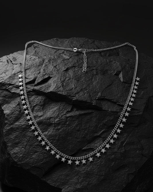 curb chain style necklace with dangling stars shape with CZ.