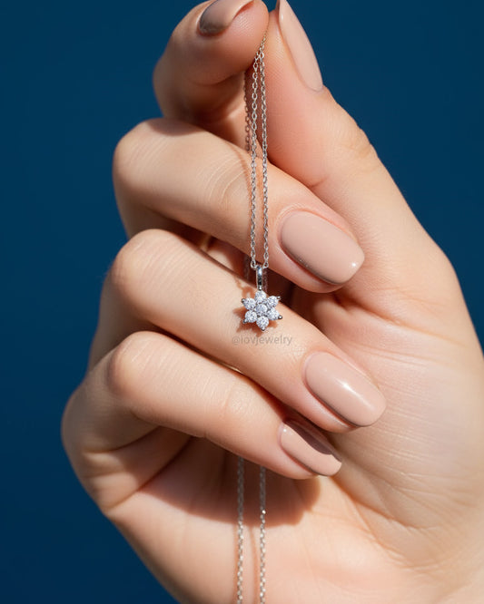 5 mm CZ cluster of a flower shape necklace.