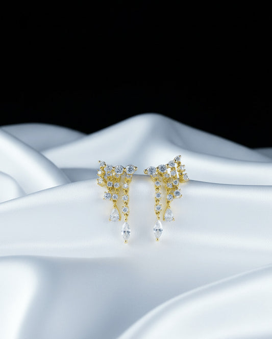 Yellow Gold-Plated Silver Chandelier Earrings with CZ Stones.