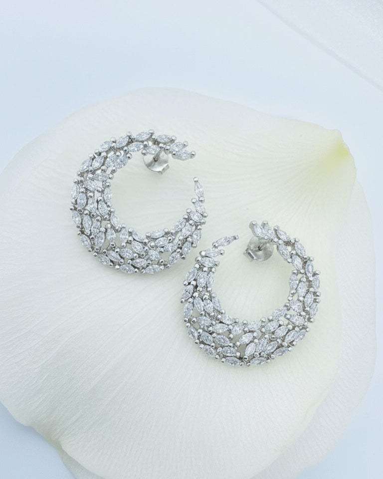 crescent shape of marquise CZ stones earrings.