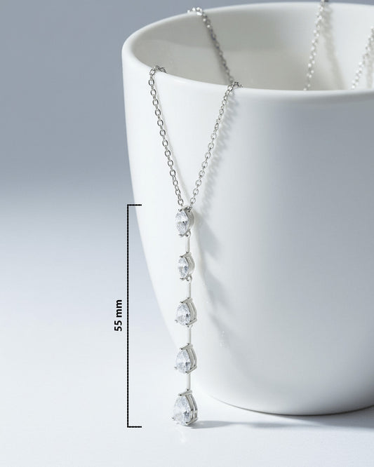 Y model necklace of marquise and pear shape CZ.