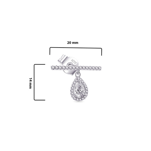 bar with dangling pear shape in a halo setting.