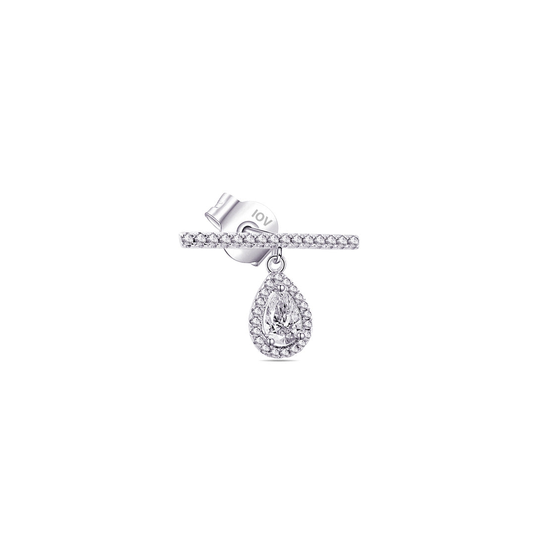 bar with dangling pear shape in a halo setting.