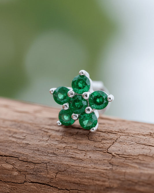 6 mm ruby and emerald color stud earring.