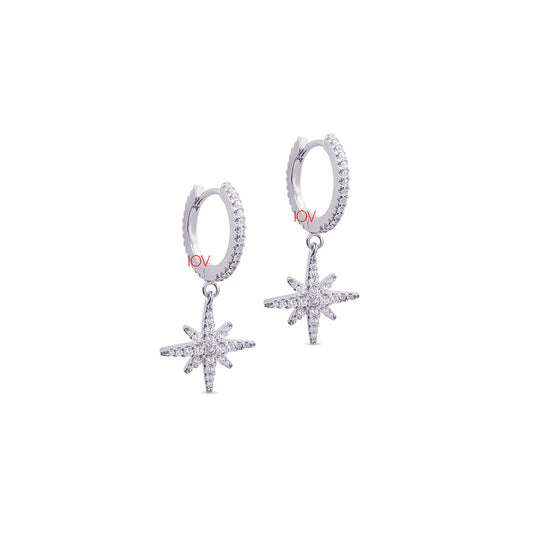 Dangling star hoops earrings.