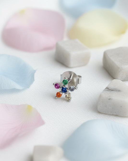 colorful small flower shape stud earring.