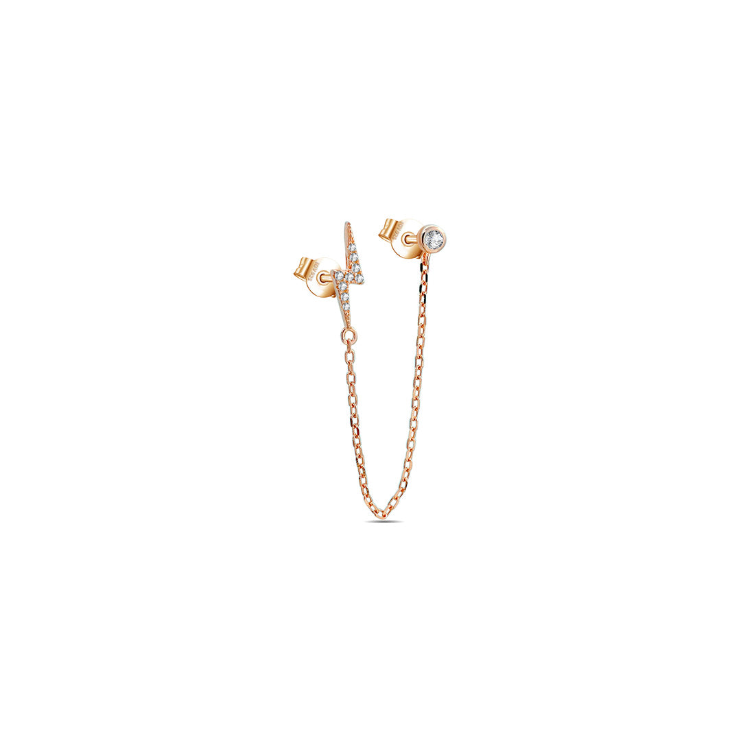 bolt shape and single stone double stud chain earring.