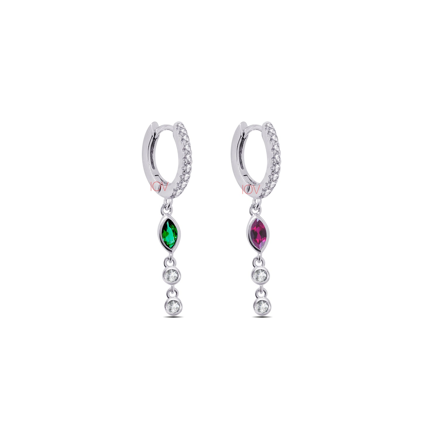 emerald and ruby dandling hoops earrings.