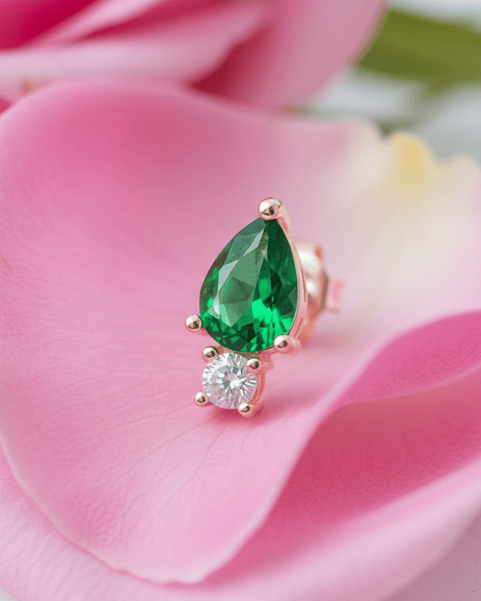 emerald color CZ pear shape and round clear color stud earring.