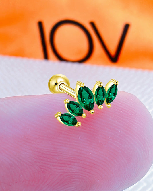 guaduated emerald color marquise curved piercing earring.