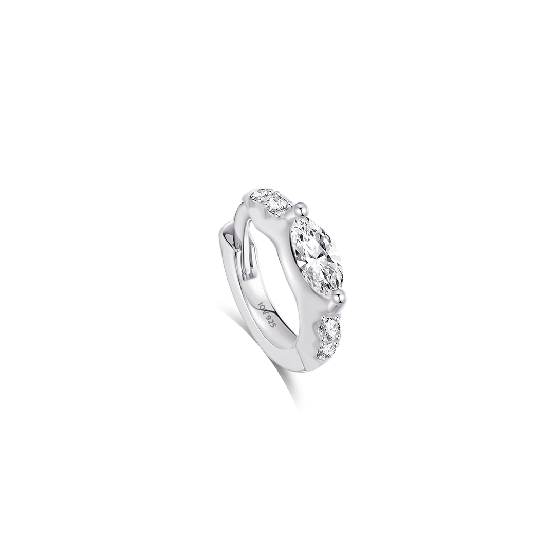 8mm huggie CZ hoop earring with marquise stone.