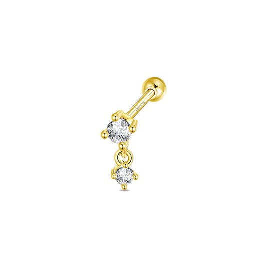 dangling two stone in a prong setting ball-back piercing earring.