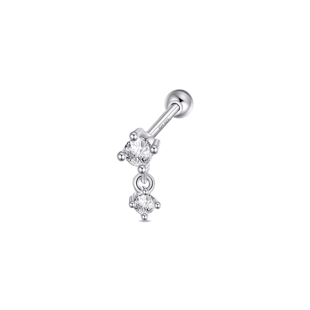 dangling two stone in a prong setting ball-back piercing earring.