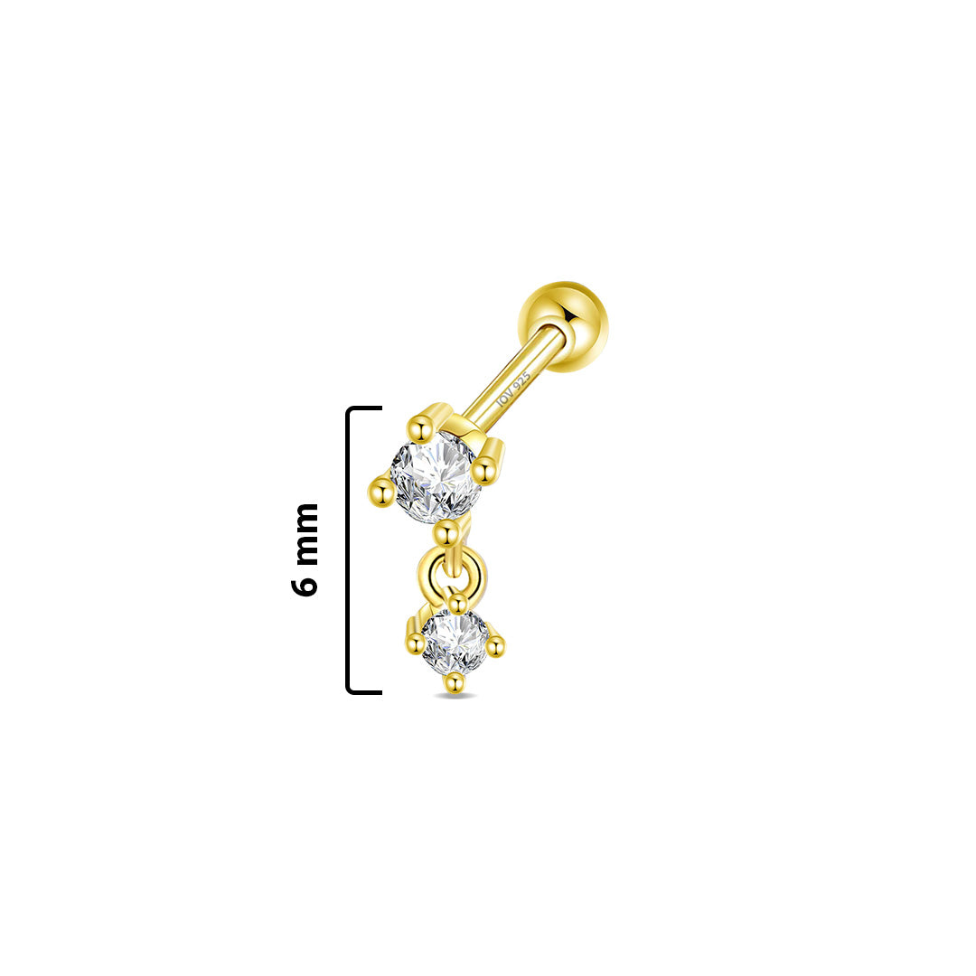 dangling two stone in a prong setting ball-back piercing earring.