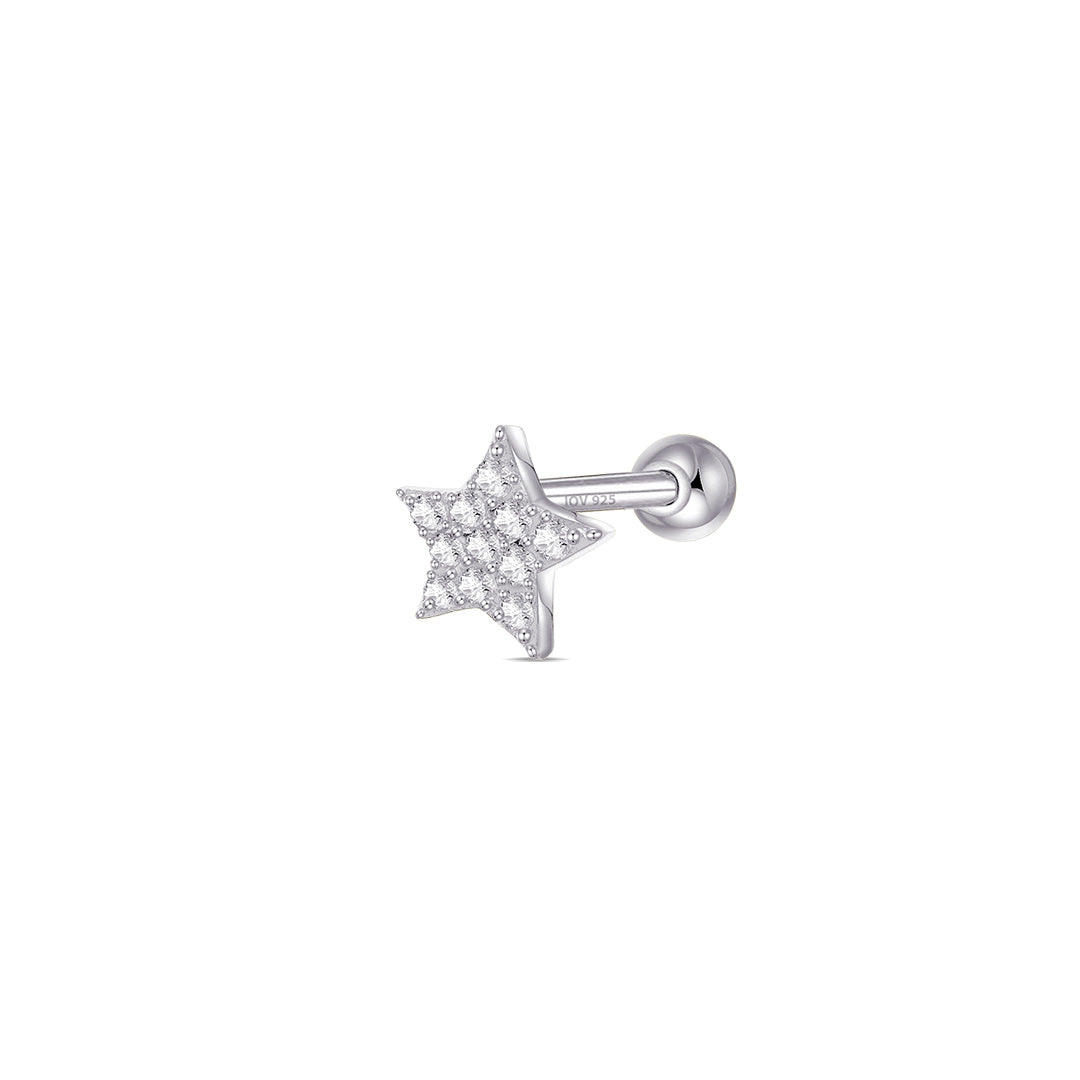 CZ pave setting star ball-back piercing earring.