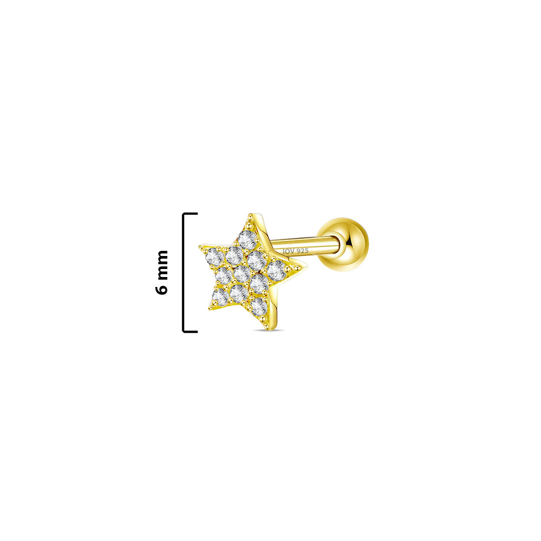 CZ pave setting star ball-back piercing earring.