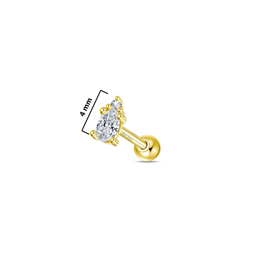 Oval and Round CZ stone ball-back piercing earring.