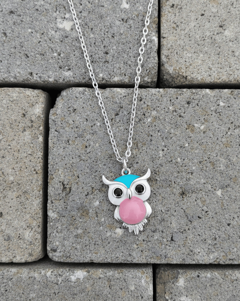 enamel colorful owl necklace.