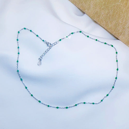 Green and blue enamel beads chain necklace.