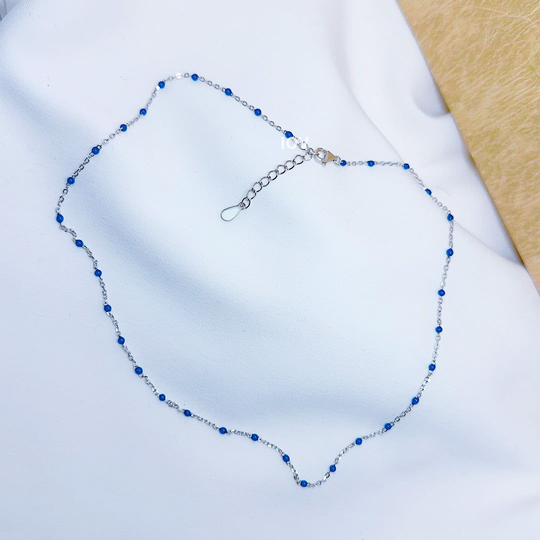 Green and blue enamel beads chain necklace.