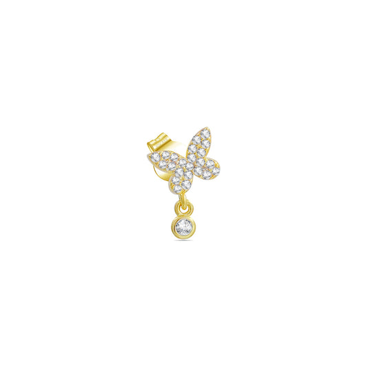butterfly stud earring with dangling bezel setting stone.