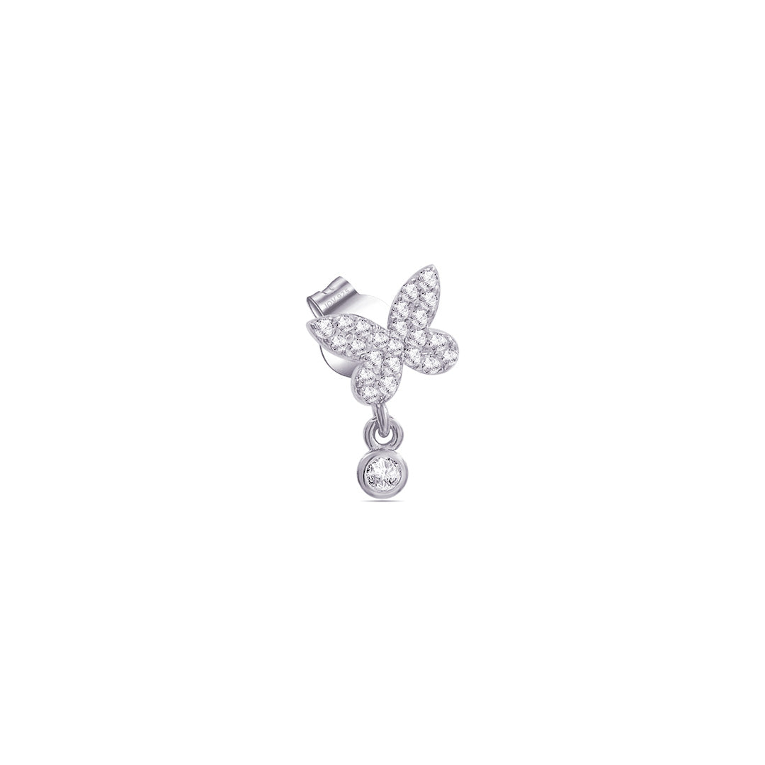 butterfly stud earring with dangling bezel setting stone.