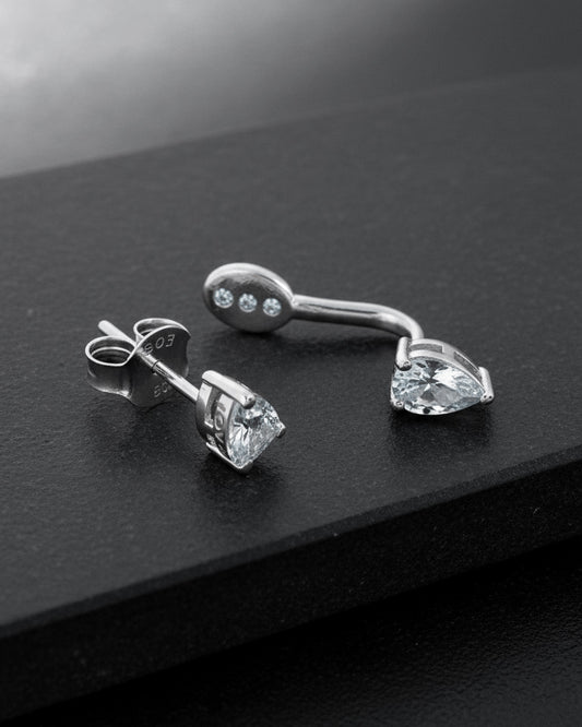 Pear Cut CZ Front Back Earrings | 925 Sterling Silver Ear Jacket Stud.