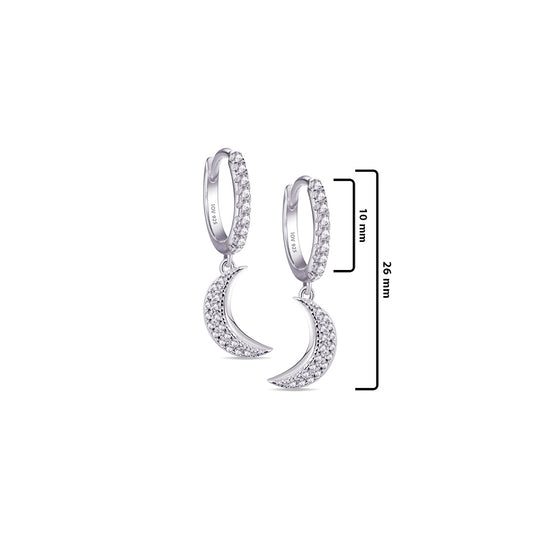 CZ hoops earrings with dangling crescent shape.
