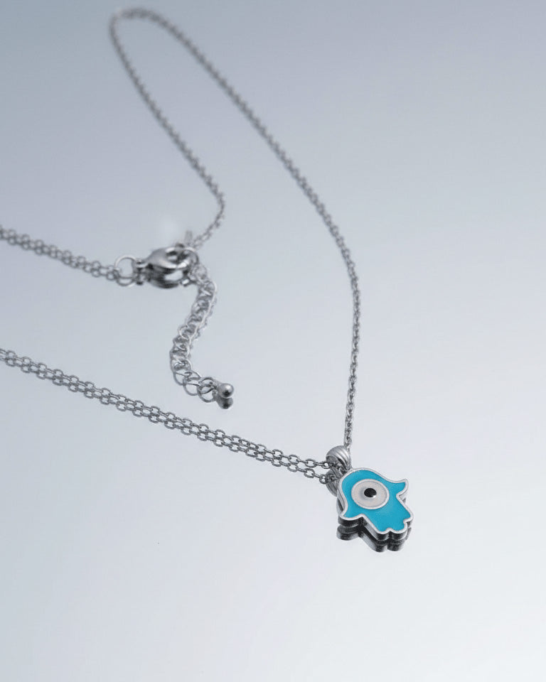Delicate enamel hamsa shape necklace.