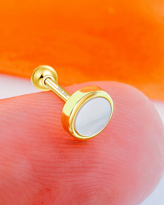 round shape Mother of pearl in bezel setting ballback piercing earring.